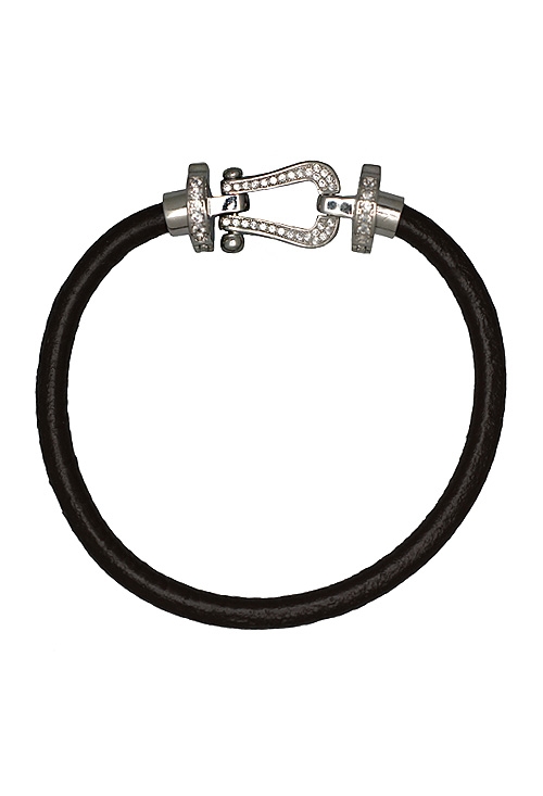 pulsera cordon de cuero con motivo estribo cuajado de circonitas 240_BPR-21C