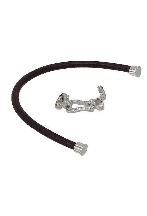 pulsera cordon de cuero con motivo estribo cuajado de circonitas 240_BPR-21C_01