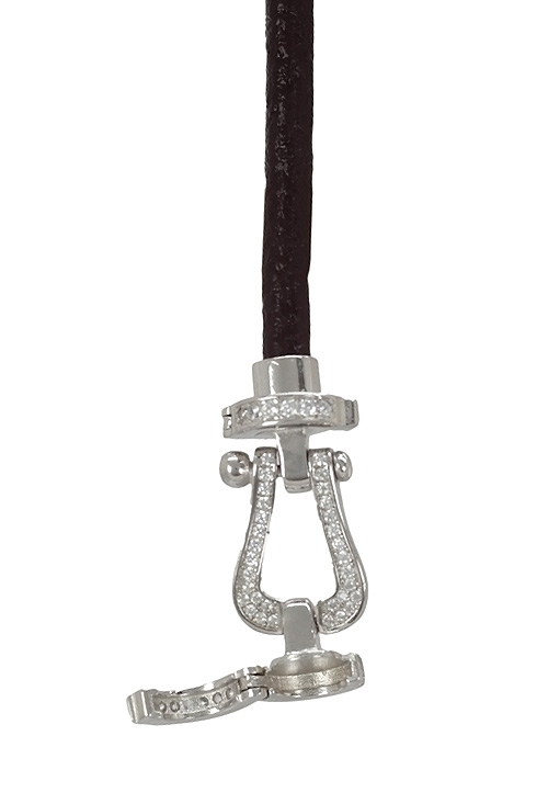 pulsera cordon de cuero con motivo estribo cuajado de circonitas 240_BPR-21C_01