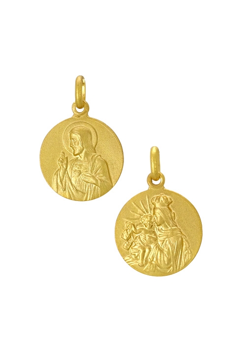 Medalla escapulario religioso oro amarillo Sagrado Corazón y Virgen del Carmen 011_ESSB14