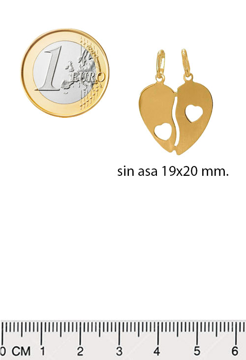 colgante oro amarillo 18 ktes corazon partido foto con medidas