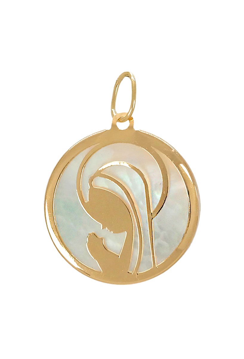 medalla oro y nacar virgen nina vista 1