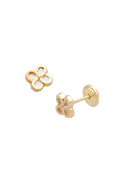 pendientes para niña oro y nacar con forma de trebol a precios baratos 030-2624