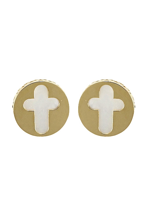 pendientes oro y nacar calados con forma de cruz 030-2660