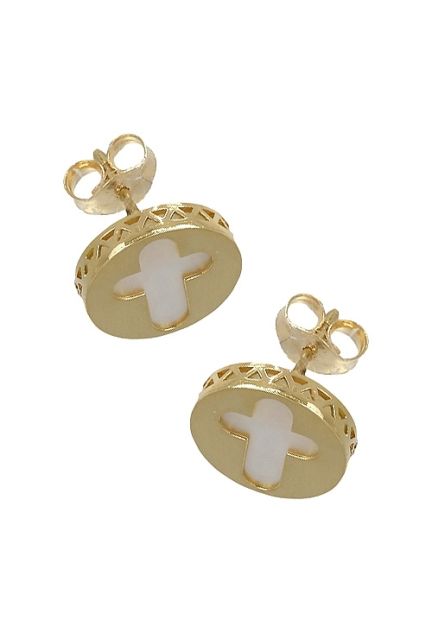 pendientes oro y nacar calados con forma de cruz vista con cierres 030-2660-01