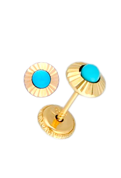 pendientes niña oro amarillo y turquesa foto con cierres