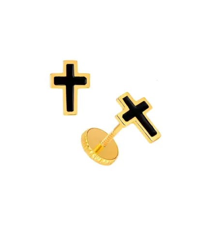 pendientes de bebe cruz esmaltada en negro 019_9k4-09175-1