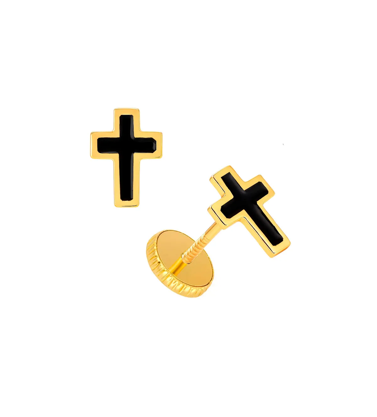 pendientes de bebe cruz esmaltada en negro 019_9k4-09175-1