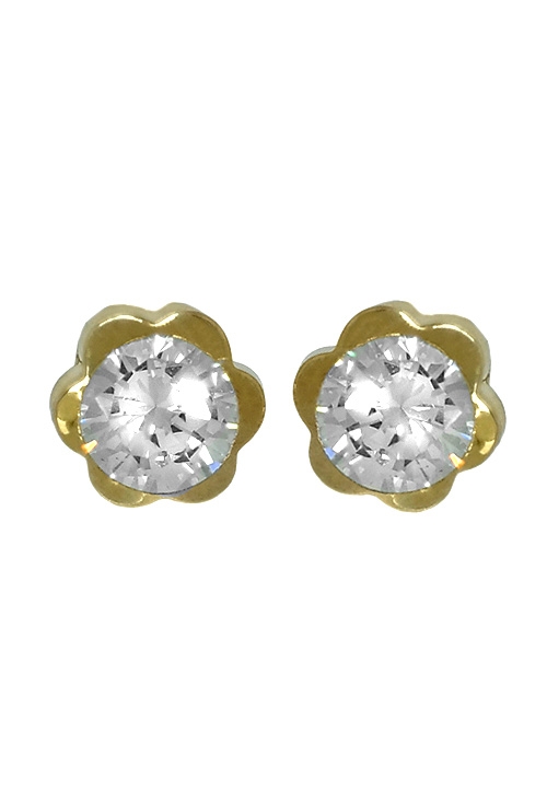 pendientes oro 9 ktes forma flor con circonita vista frontal