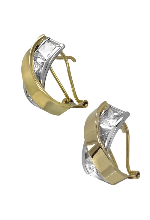pendientes oro bicolor 18 kilates con circonitas vista lateral 234_2919_01