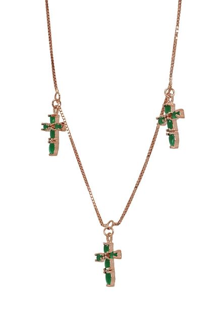 gargantilla plata chapada en rosa con 3 cruces de cuarzos verdes color esmeralda 295_PVOL74408_01