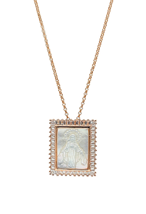 Medalla de plata chapada en rosa Virgen en nácar forma rectangular 295_PBER33568