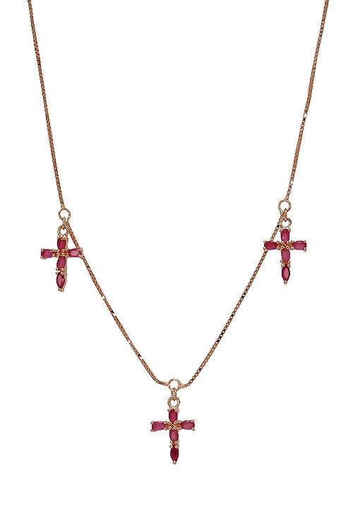 gargantilla plata chapada oro rosa con motivo 3 cruces de cuarzos rojos 295_PVOL74409