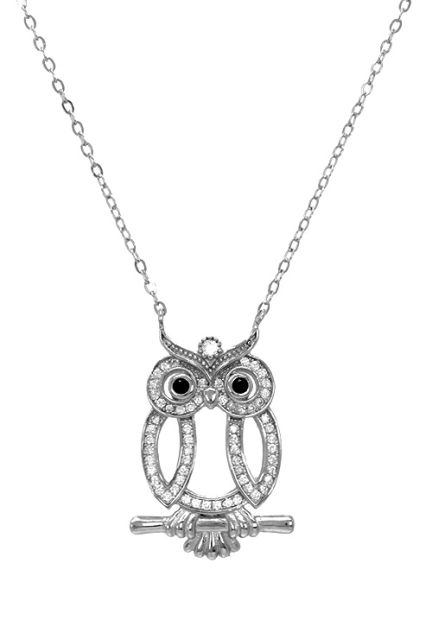 gargantilla plata de ley motivo buho con circonitas vista frontal 295_PVOL73650
