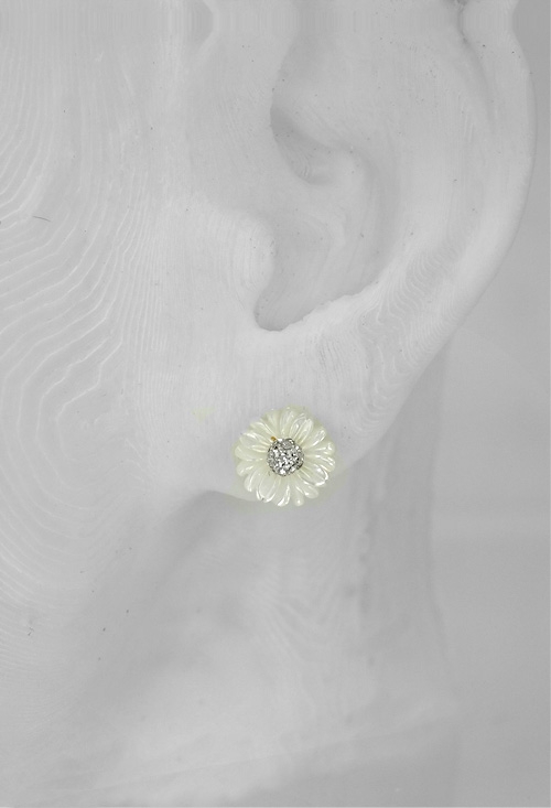 pendientes nacar y plata forma flor vista en modelo oreja 295_PPBR34285_02