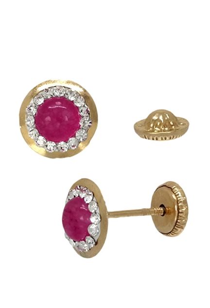 pendientes para niña oro amarillo 9 ktes piedra rosa con orla vista lateral 292_9K14-Z911-0003_01