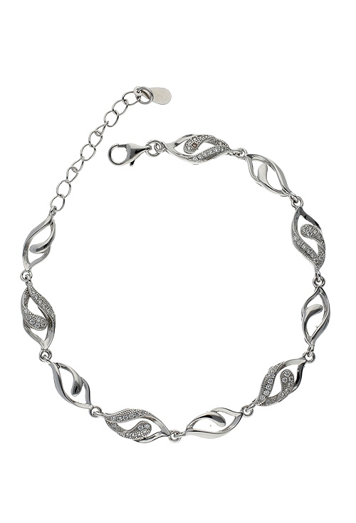pulsera de plata eslabones ojivales diamantados vista cenital 271_PPUL2699_01