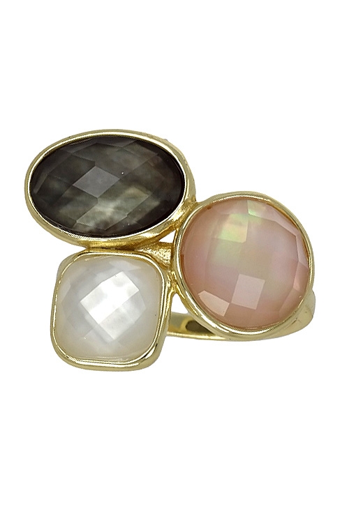 Anillo de plata chapada en color oro amarillo con nácar y cuarzos, cientos de modelos a un solo clic siempre precios especiales online de frente