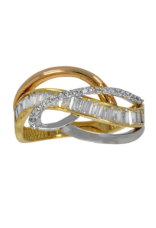 anillo oro tricolor 18 kilates con circonitas diseño muy sinuoso vista frontal 243_177-00605
