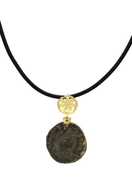 gargantilla de cuero con motivo de moneda escudo etrusco 095_448357