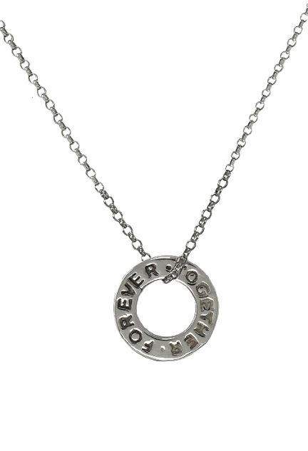 Gargantilla de plata motivo forever together, siempre juntos en español, precio sin competencia, calidad y mejor servicio vista frontal