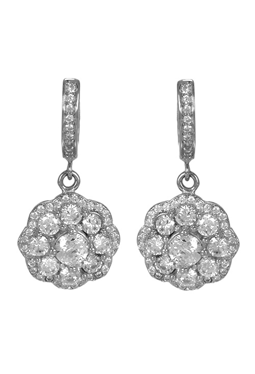 pendientes de plata con circonitas de colgar tipo roseta cordobesa vistos de frente 295_PPBR34846