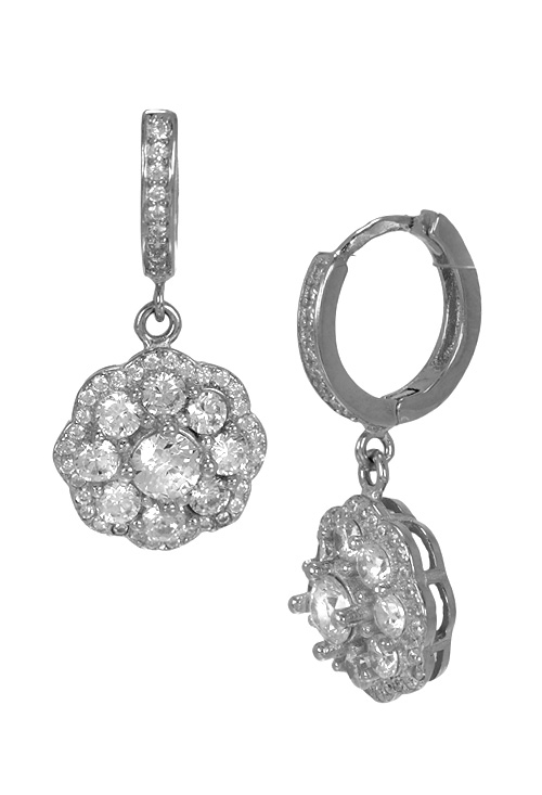 pendientes de plata con circonitas de colgar tipo roseta cordobesa vistos de lado 295_PPBR34846_01