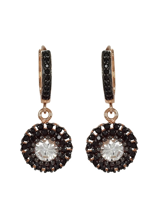 pendientes largos plata chapada en rosa y rodio negro vista frontal 295_PPBR34831