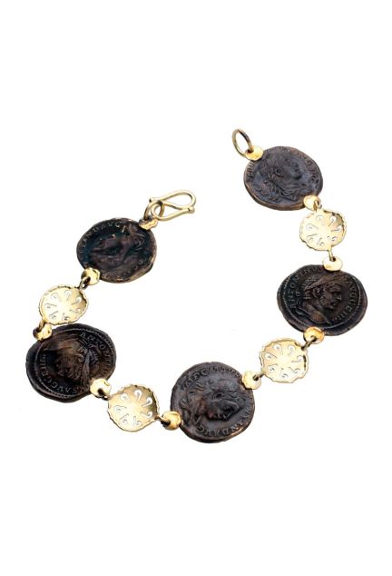 pulsera oro amarillo 18 ktes y monedas de bronce vista principal para web el rubi joyeros