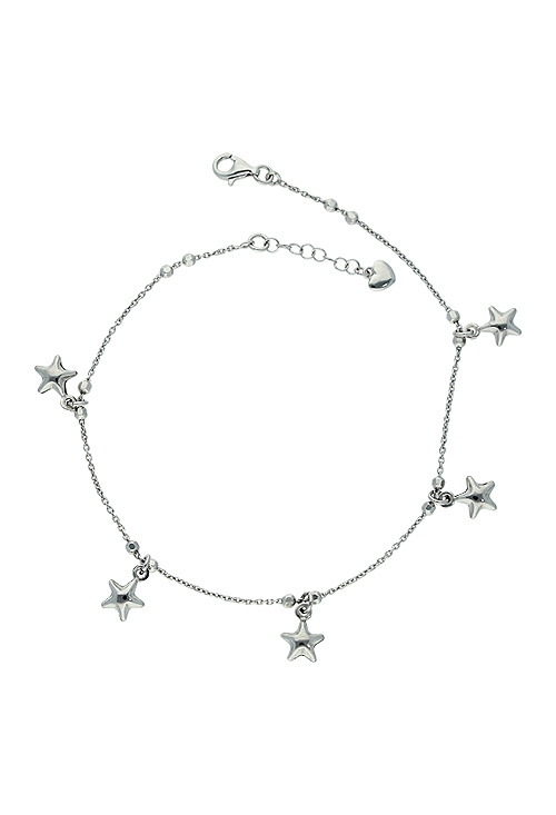 tobillera de plata cadena fina eslabones rolo y colgantes de estrellas vista cenital 295_PPUL16605