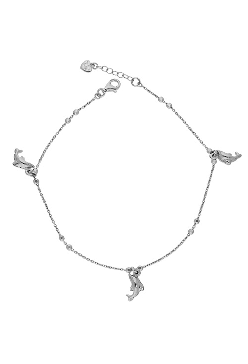 Tobillera plata de ley cadena fina de rolo con fetiches de delfines, descuento especial para venta online 295_PPUL16602