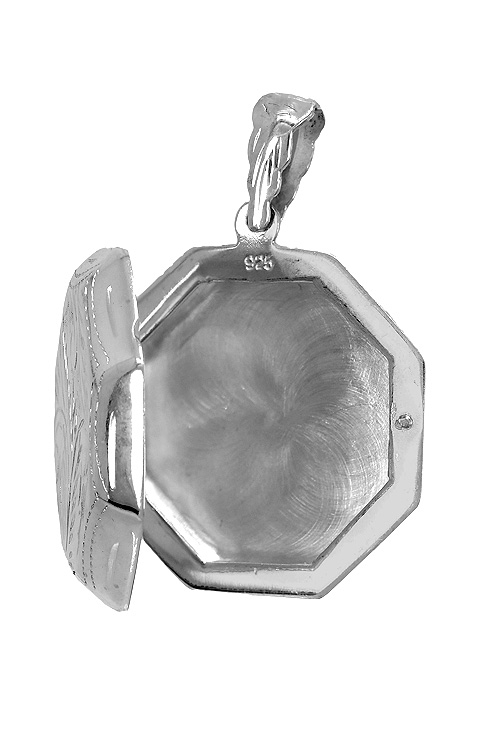 colgante de plata guardapelos forma octogonal vista frontal abierta 297_822393_02