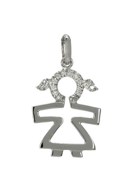 colgante oro blanco 18 ktes con diamantes y forma de niña con coletas vista frontal 243_286-00816