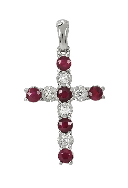 cruz de oro blanco 18 ktes con rubies y diamantes foto frontal 243_245-00562