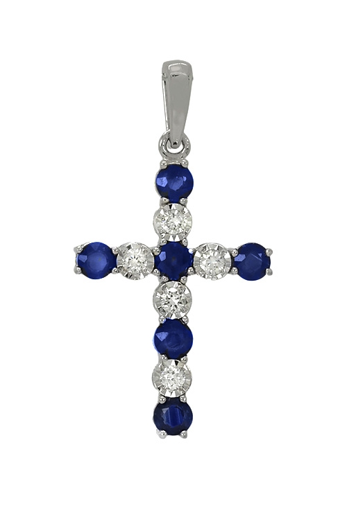 cruz oro blanco 18 ktes con zafiros y diamantes vista frontal 243_245-00563