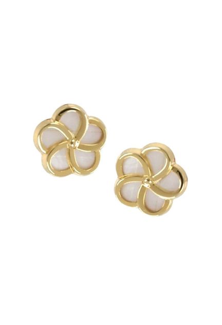 pendientes de oro amarillo 18 ktes y nácar forma de flor foto frontal 030_2621