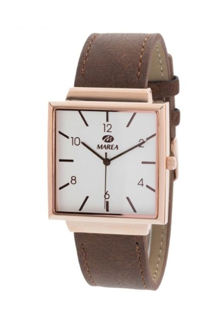 Reloj Marea con caja en acero cuadrada y correa en piel marrón B41202-3
