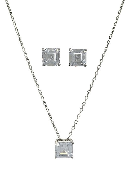 conjunto gargantilla y pendientes con circonita talla princesa plata de ley precio muy barato vista frontal 280_2022110