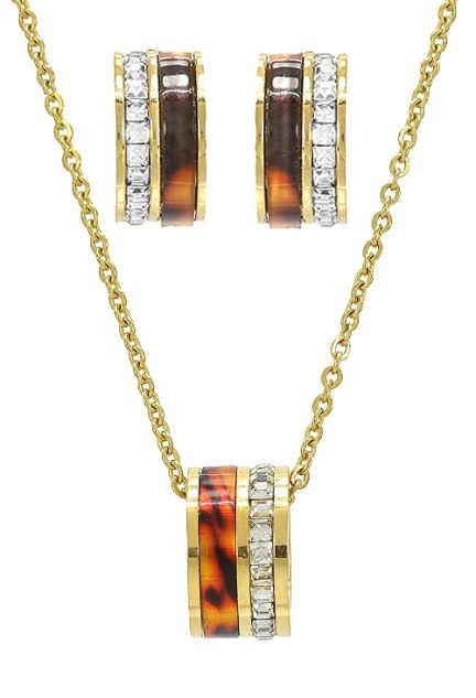 conjunto de pendientes y gargantilla acero chapado IP amarillo con circonitas 276_A2786-A