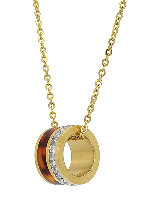 conjunto de pendientes y gargantilla acero chapado IP amarillo con circonitas vista colgante detallado 276_A2786-A_03