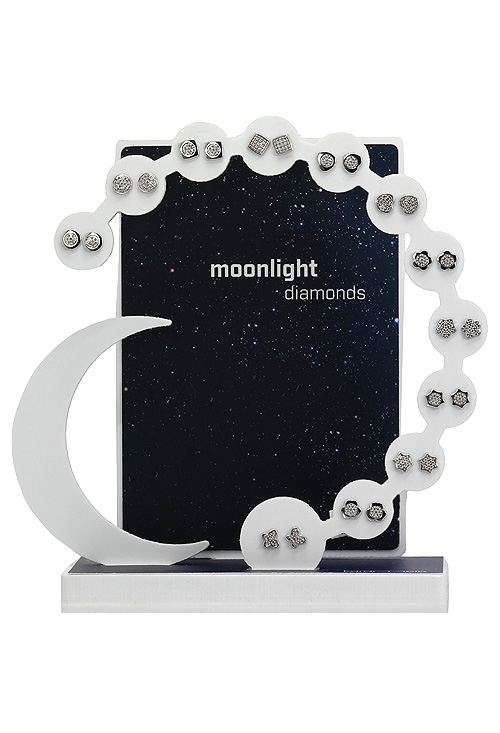 expositor pendientes oro blanco y diamantes