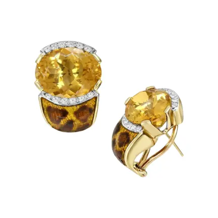 pendientes de oro amarillo 18k con esmalte jaguar citrino y brillantes 111_JAGUAR-PEN