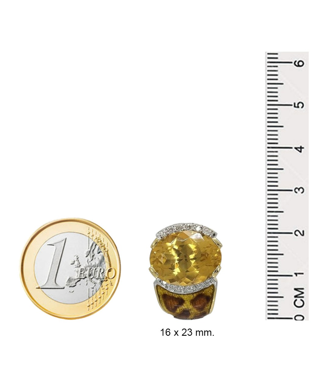 pendientes oro y diamantes esmalte a fuego piel de jaguar vista con medidas