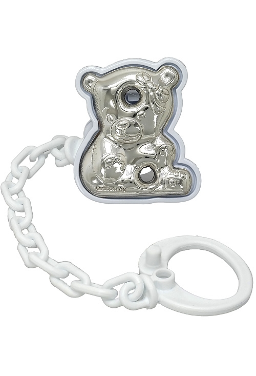 pinza de chupete forma de osita metal bilaminado en plata precio muy barato vista frontal 088_00B5116-BL