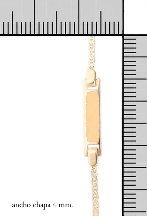 pulsera oro amarillo 9 kilates para bebe fotografia con medidas