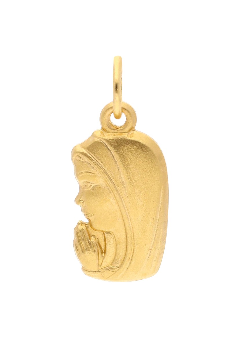 medalla oro 18 kilates virgen niña de perfil acabado matizado fotografia de frente para joyeria online el rubi joyeros