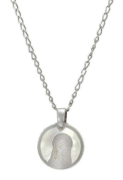 medalla de nacar y plata virgen niña con cadena incluida, precio muy barato vista principal 266_020863-1-1-42