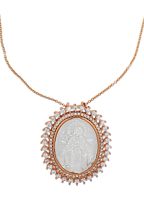 Medalla de plata chapada en rosa con medalla nácar forma ovalada 295_PBER33570-F