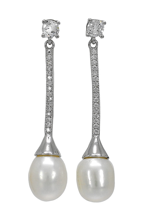 Pendientes largos de plata con perlas cultivadas y circonitas especiales para novia foto frontal 280_2022800