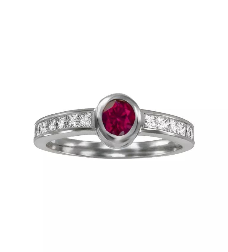 anillo de oro amarillo 18 ktes con diamantes carre y rubi fino